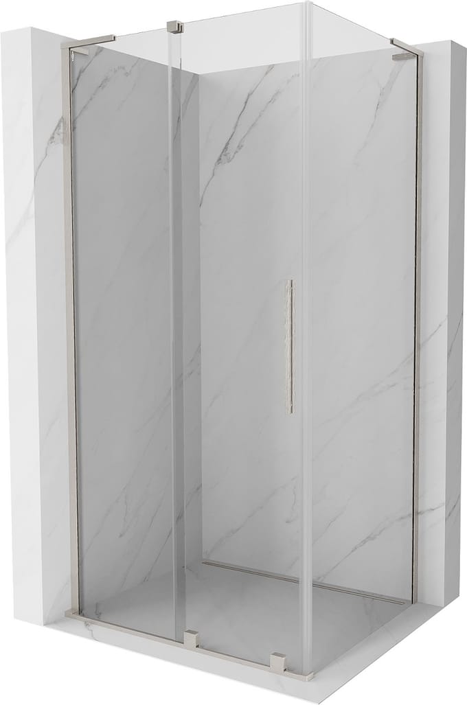 Mexen Velar L schuifbare douchecabine 100 x 80 , transparant, geborsteld nikkel - 871-100-080-03-97