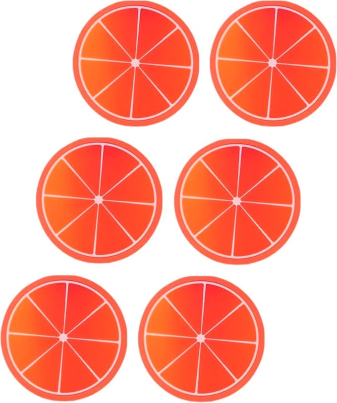 Fruitige Siliconen Onderzetters - Fruit Collectie - 6 Stuks - 9cm - Sinaasappel
