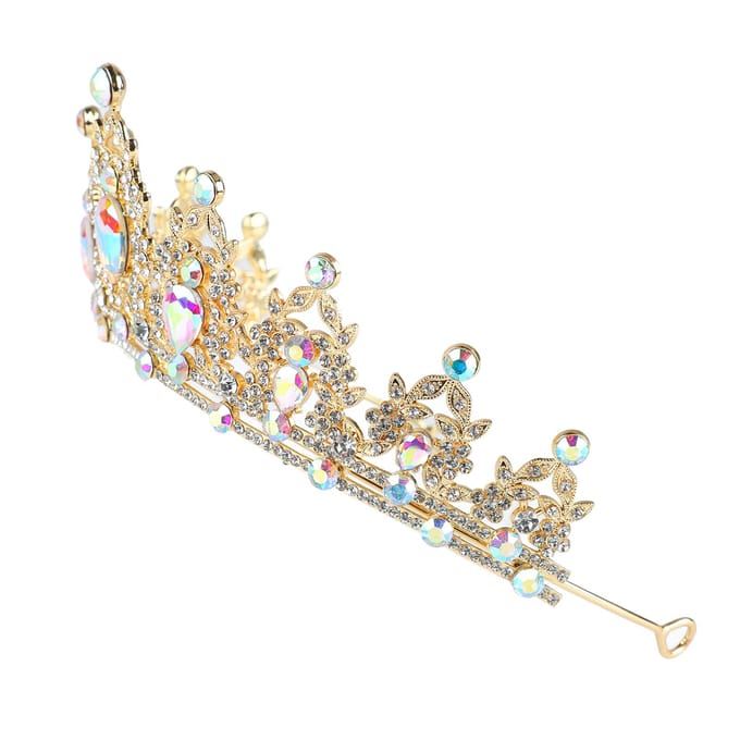 Dames Kroon Goudkleurig Strass Retro Halve Cirkel Haaraccessoires Kroon voor Bruiloft Feest Prom beige