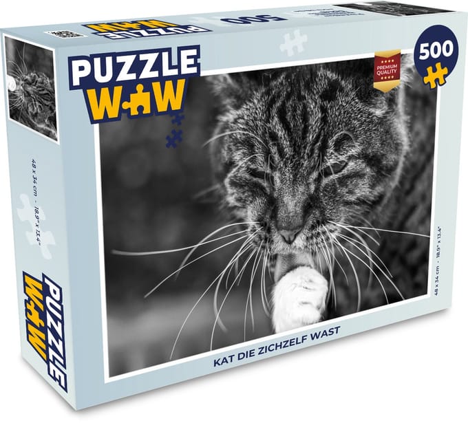 Puzzel Kat die zichzelf wast - Legpuzzel - Puzzel 500 stukjes