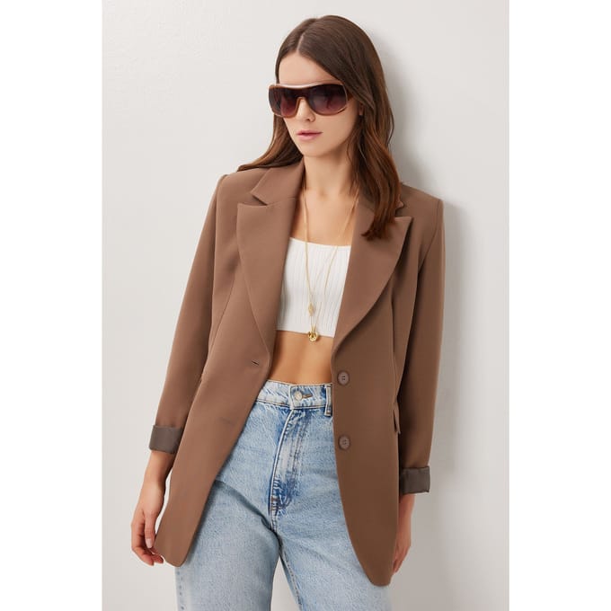 Gevoerde Gabardine Jas met Knopsluiting