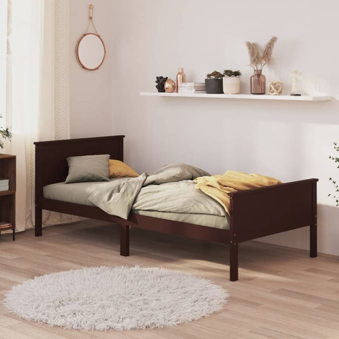 vidaXL - Bedframe - massief - grenenhout - donkerbruin - 100x200 - cm