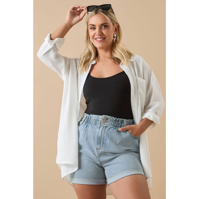 Yours Denim Short Met Omslag En Elastische Tailleband In Lichtblauw Size 56