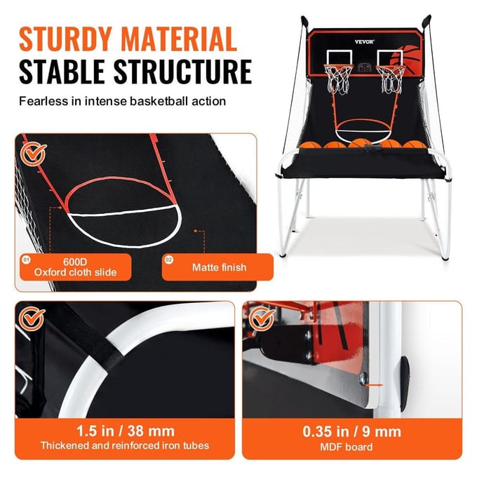 Opvouwbaar Indoor Dubbel Schot Basketbal Arcade Spel 2 Spelers 5 Ballen