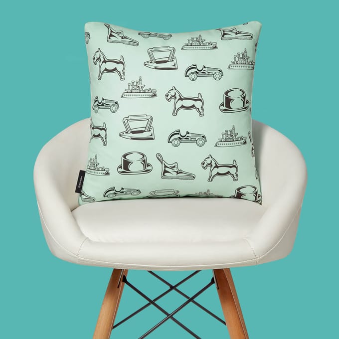 Monopoly Iron Letterpress Square Cushion - 40x40cm - Soft Touch