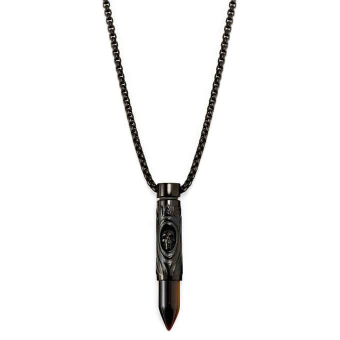 Rico Zwarte Ketting met Kogelhanger van Tijgeroog met Schedel