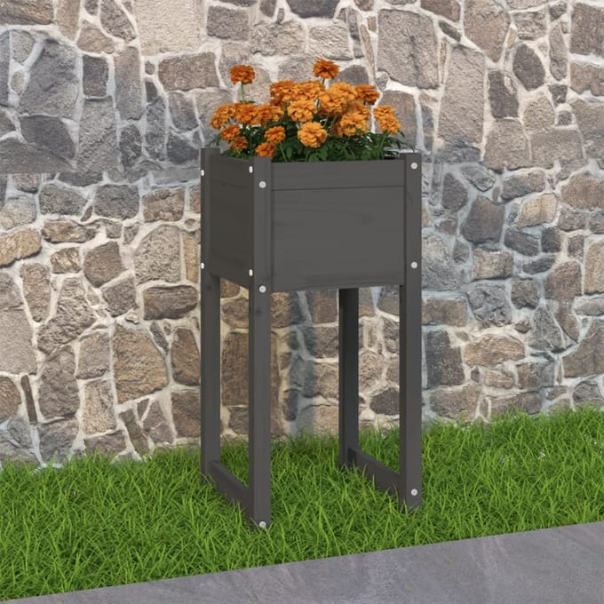 vidaXL - Plantenbak - 40x40x81 - cm - massief - grenenhout - grijs