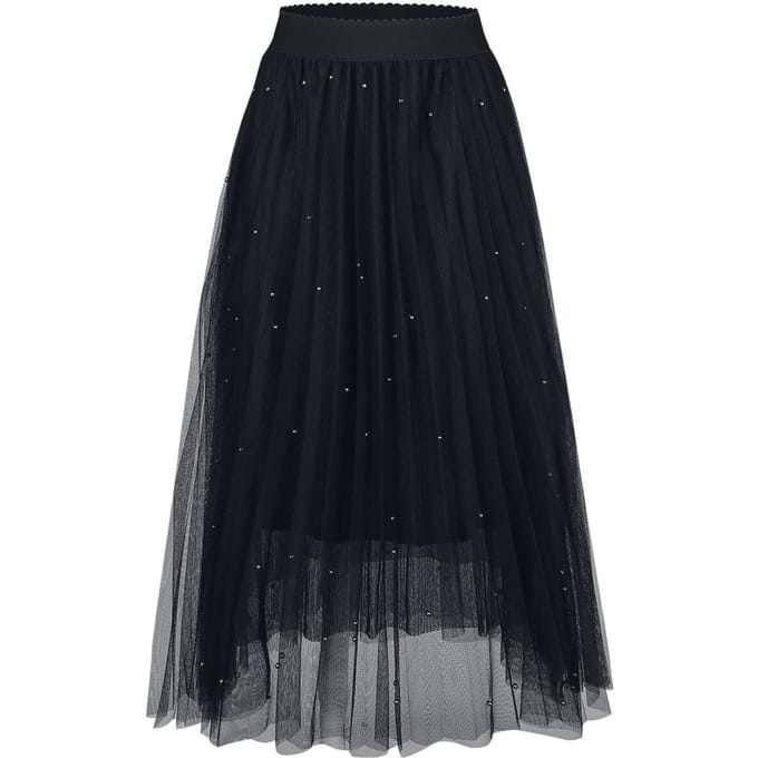 Banned Retro Midirok - Sophia Stud Net Skirt - S-M tot M-L - voor Vrouwen - zwart