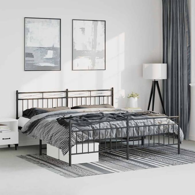 vidaXL - Bedframe - met - hoofd- - en - voeteneinde - metaal - zwart - 193x203 - cm