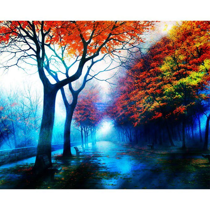 Diy Diamond Painting Cross Raining Park Cross Stitch 5d Diamond Embroidery 20X30CM red