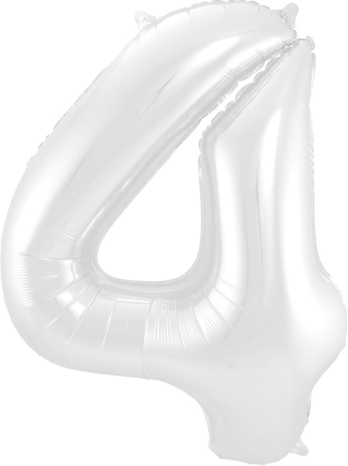 Folat - Folieballon Cijfer 4 Wit Metallic Mat - 86 cm