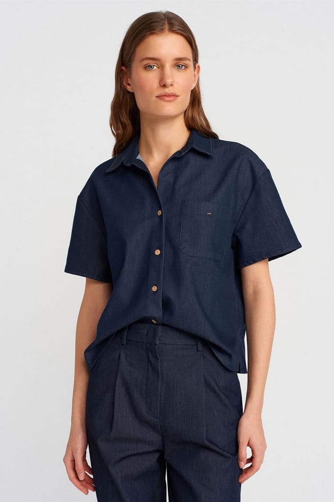 Vrouwen Linnen Gemengde Korte Mouwen Shirt