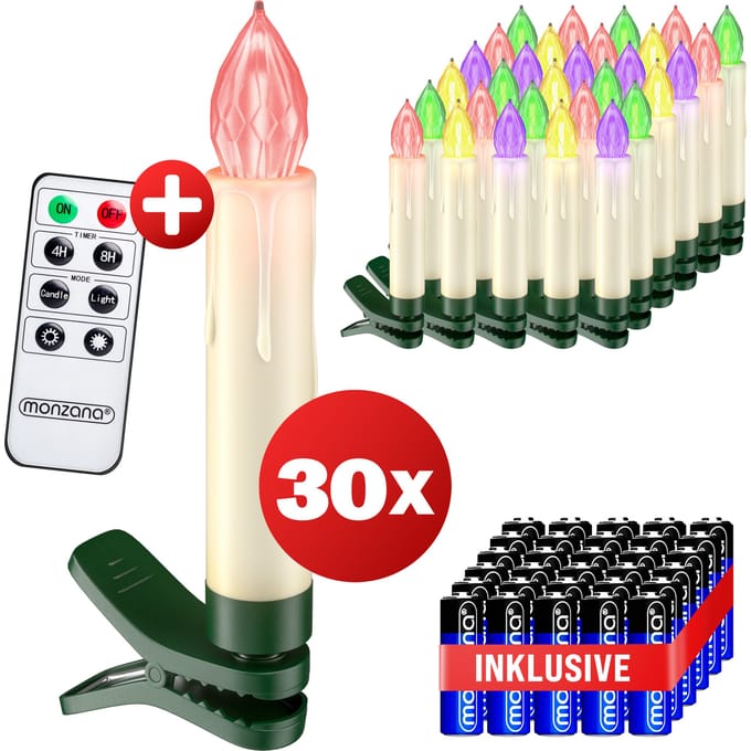 Monzana LED Kaars Kerstverlichting – 30 Stuks voor Kerstboom – Multicolor