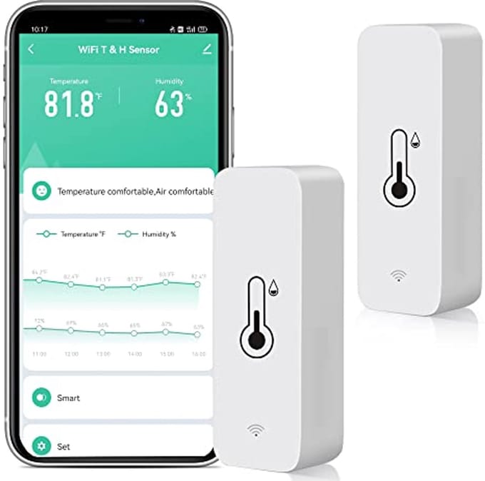 Set van 2 Draadloze Temperatuur- en Vochtigheidssensoren met App-melding en Gegevensopslag