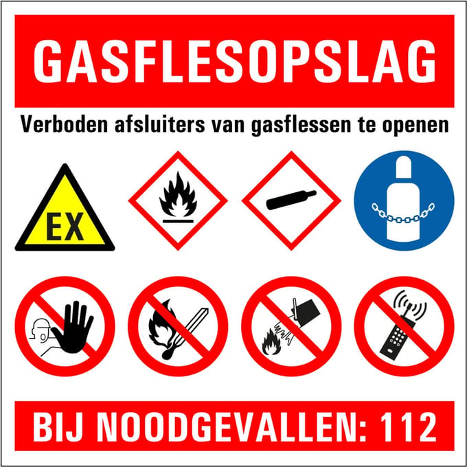 Gasflesopslag verboden te openen bord 200 x 200 mm