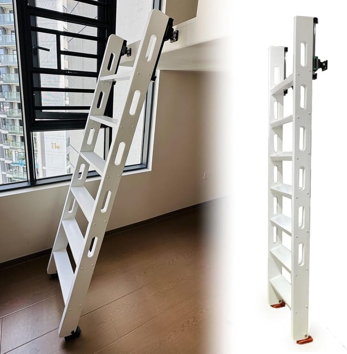 Zoldertrap Hout - Schuifladder Zolder - Veilige Toegang - Met Leuning - 1.05 Meter - Wit