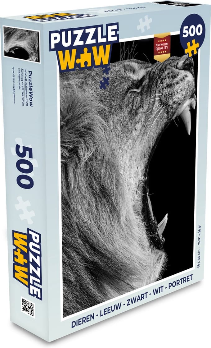 Puzzel Dieren - Leeuw - Zwart - Wit - Portret - Legpuzzel - Puzzel 500 stukjes