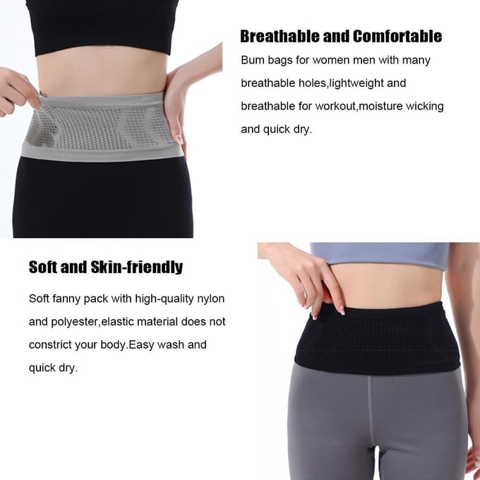 Slanke hardloopriem Heuptasjes Rekbaar 360 graden rond Open Ademend Workout Heuptasjes Antislip XL black