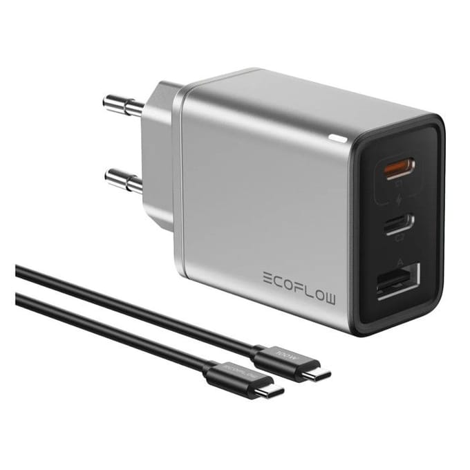 EcoFlow Rapid - GaN Fast Charger 65W (USB-A & 2x USB-C) + 1m 100w USB-C cable