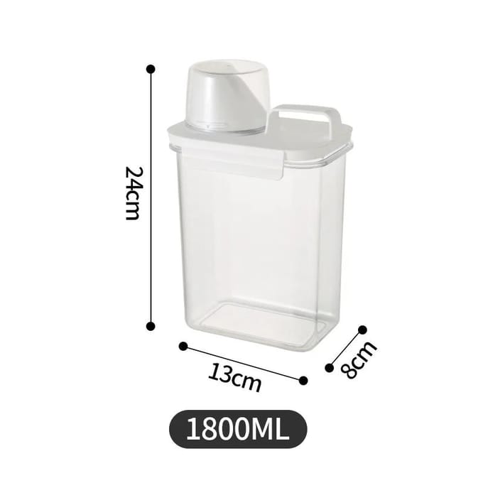 Wasmiddelcontainer Luchtdichte Dispenser met Maatbeker Transparante Opbergdoos voor Wasmiddel Rijst Granen Dispenser white