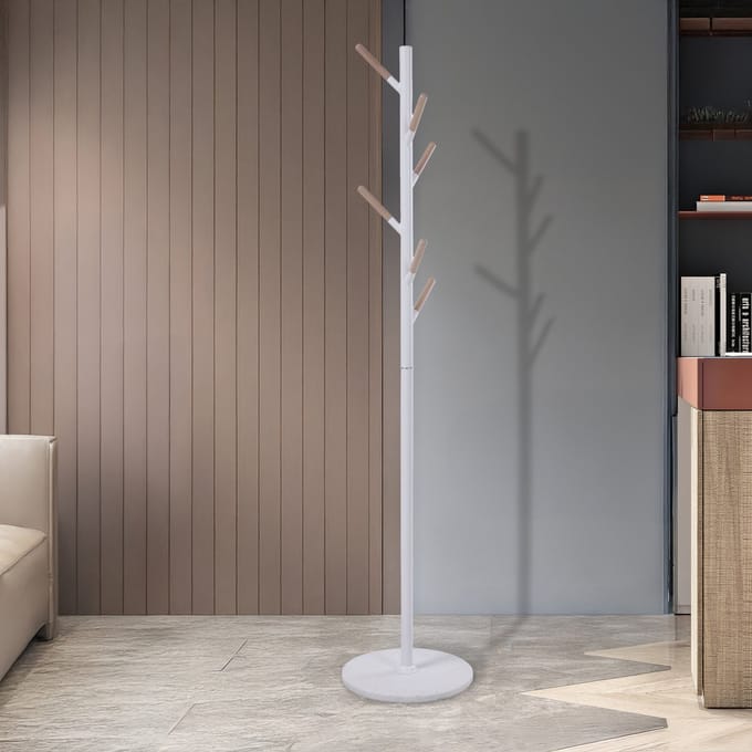 Staande kapstok Nacka kledingrek 172 cm wit en houtkleurig [en.casa]