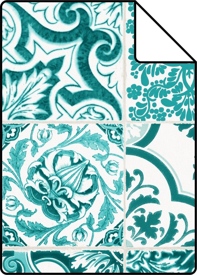 Proefstaal ESTAhome behang tegelmotief turquoise - 26.5 x 21 cm - 148635-S