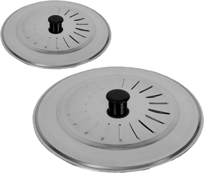 Gerimport Set 2x stuks universele spatdeksels - pannendeksels - rvs - met stoomuitlaat - Dia 20 en 30 cm