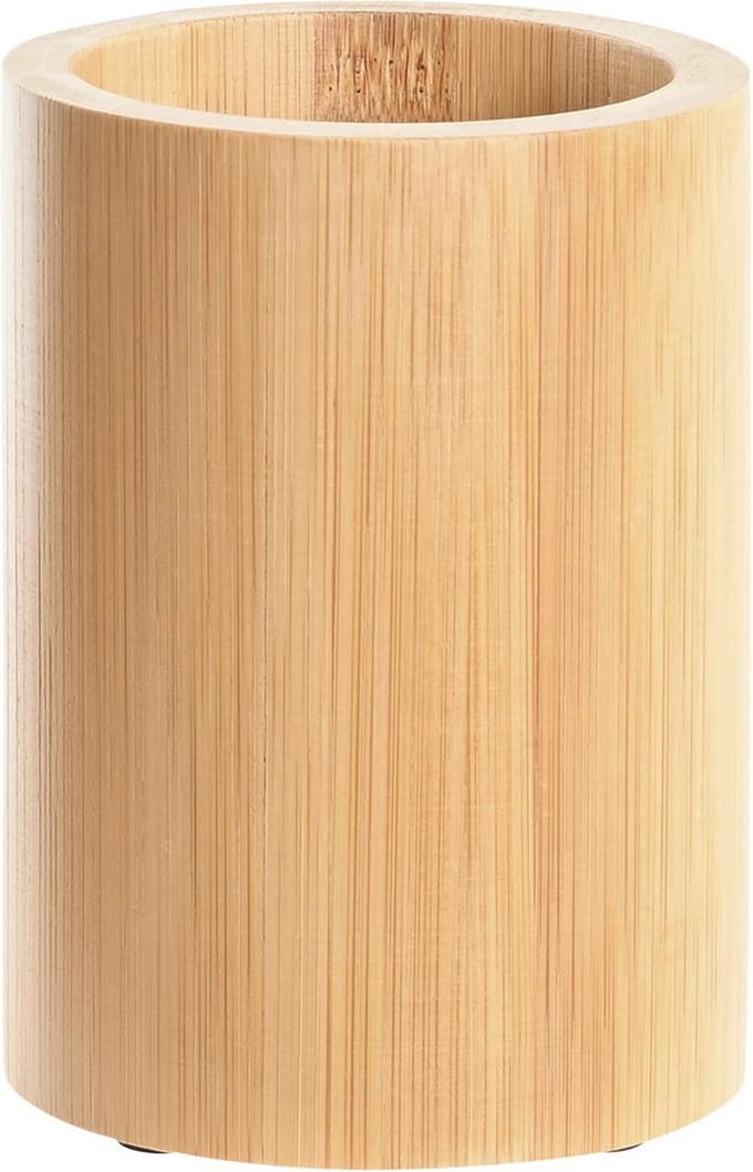 Items - Badkamer tandenborstel houder/beker - bamboe - hout - 8 x 11 cm