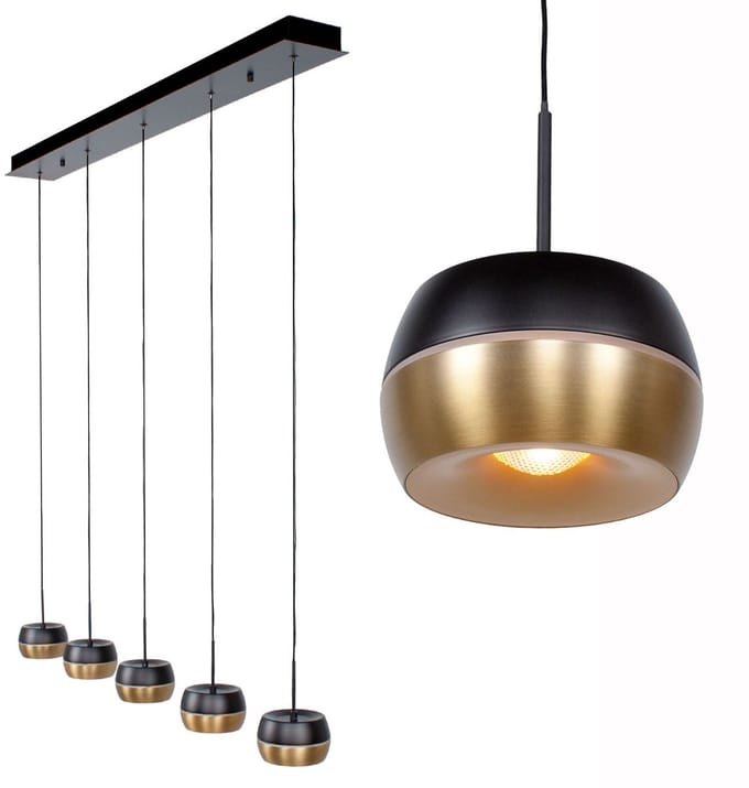 Hanglamp | Ø 11 cm | serie nova | 5 lichts | zwart goud | metaal | moderne sfeerverlichting | LED | langwerpig rechthoek