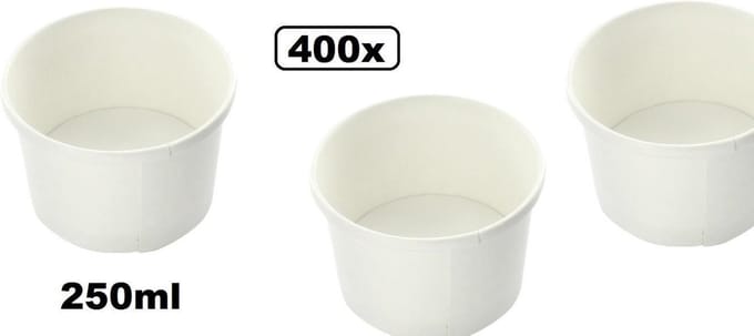 400x Soepkom, Karton, 250ml, wit - Soep salade beker festival warme dranken maaltijd carnaval