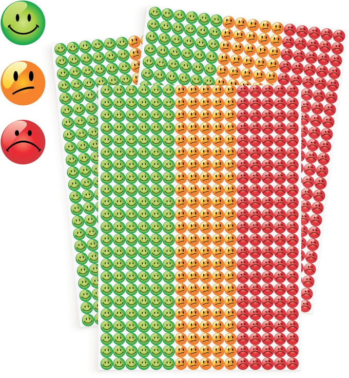 Beloningsstickers Smiley - 1104 Stickers - 3 Grote Stickervellen - Kleurcodering