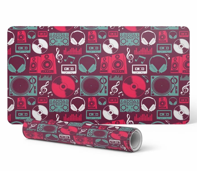 Antislip bureauonderlegger met retro muziekprint 90x45 cm