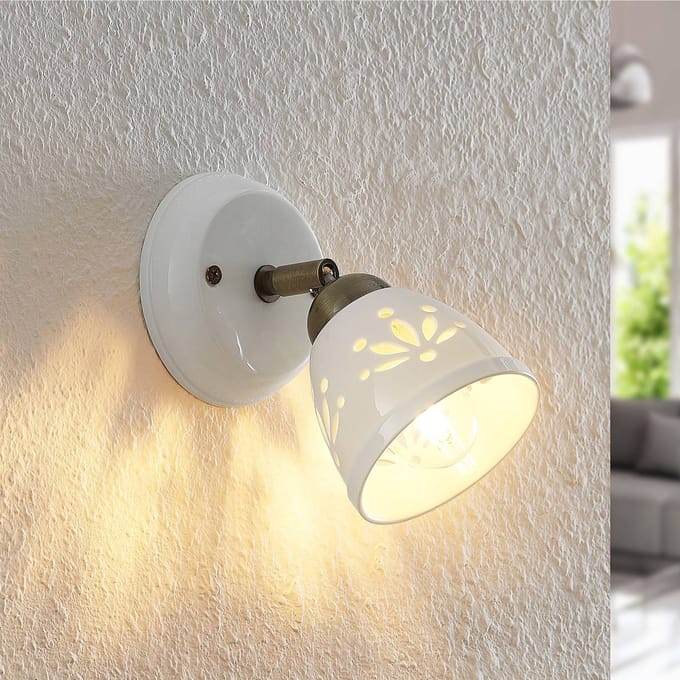Lindby - buitenspot - 1licht - Keramiek, ijzer - H: 16 cm - E14 - wit, brons