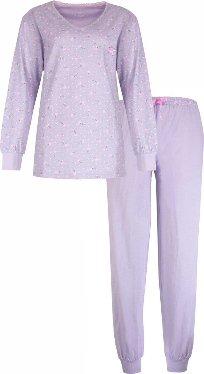 Tenderness Dames Pyjama Set - 100% Katoen - Lavendel Lila - Maat L