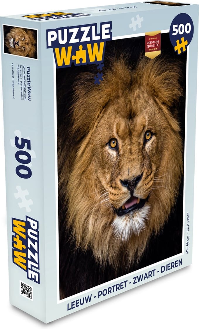 Puzzel Leeuw - Portret - Zwart - Dieren - Legpuzzel - Puzzel 500 stukjes