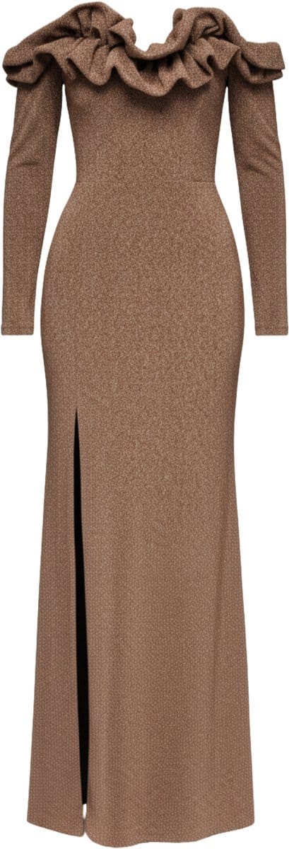 LARICA Jurk - Lange Mouw - Rits - Effen Goud M