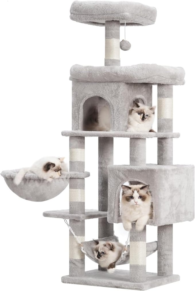 Hoge Multi-Tier Krabpaal met Platformen en Hangmat voor Katten