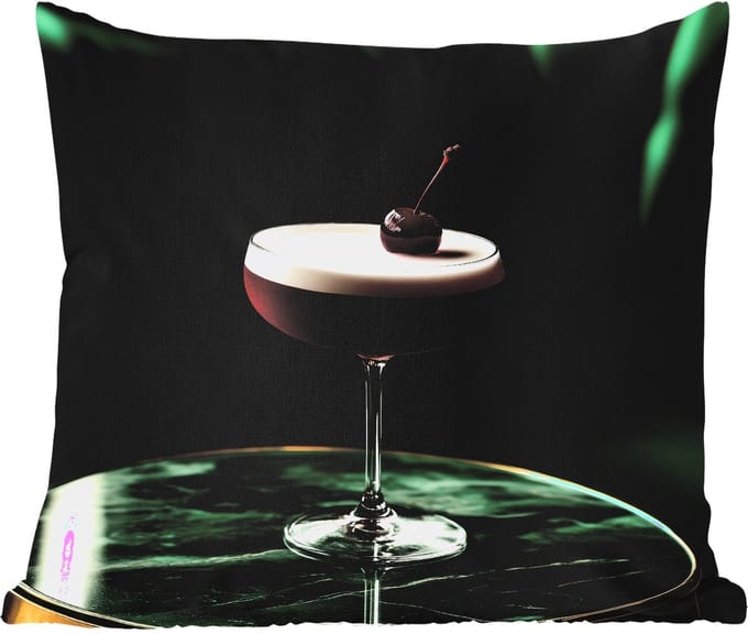 Buitenkussen - Kers - Cocktail - Rood - Marmer - 45x45 cm - Weerbestendig