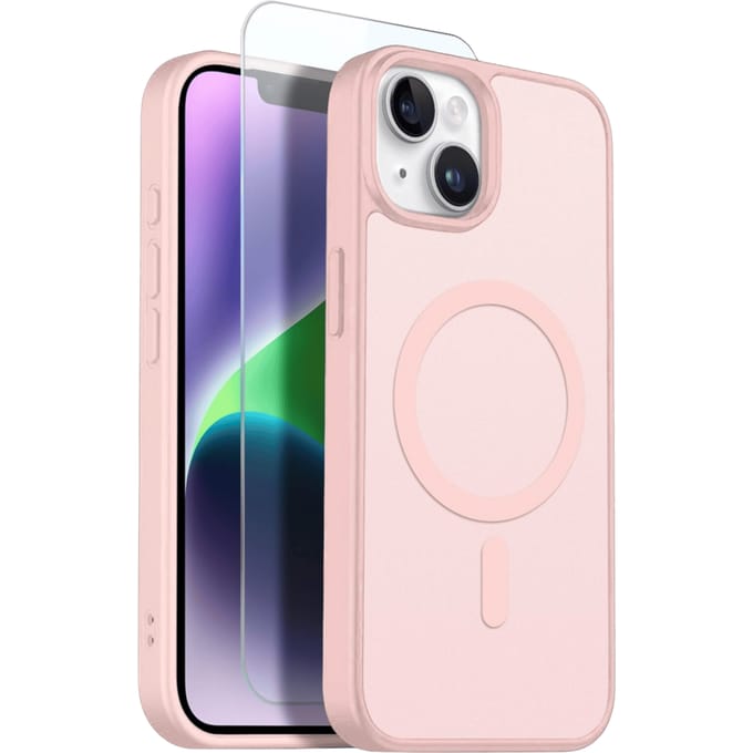 Northjo 2-in-1 iPhone 14 Hoesje – Shockproof, MagSafe + Screenprotector Roze