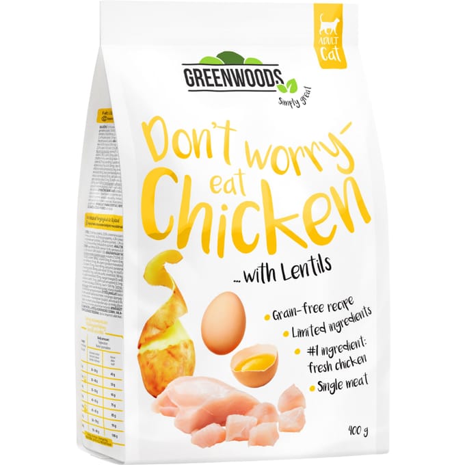 400g Kip met Linzen, Aardappel en Ei Greenwoods Kattenvoer