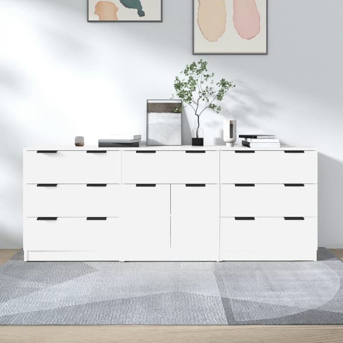 vidaXL - 3-delige - Dressoirs - bewerkt - hout - wit