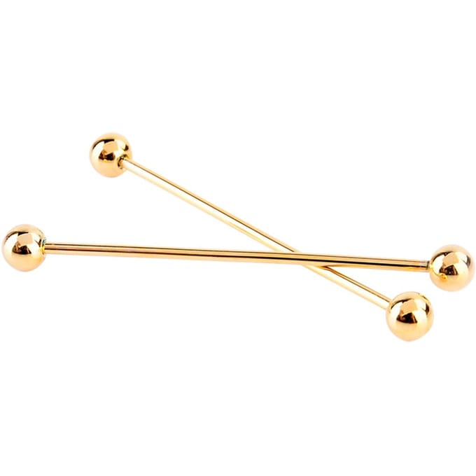 2 Stuks Heren Goudkleurige Tone Staal Kraag Speld Stud Barbell Bar Clip Sluiting Broche 6CM beige