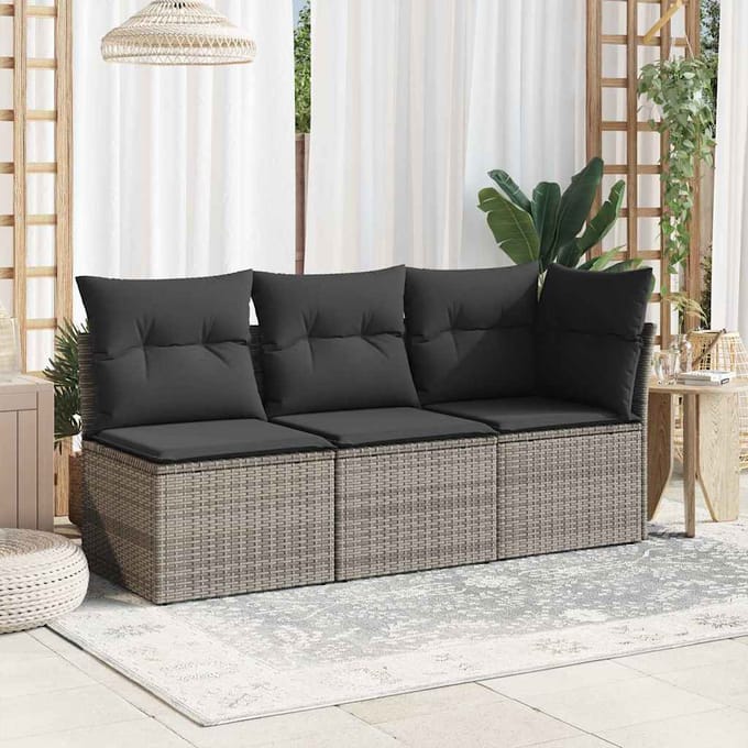 vidaXL - Tuinstoel - zonder - armleuning - met - kussens - poly - rattan - grijs