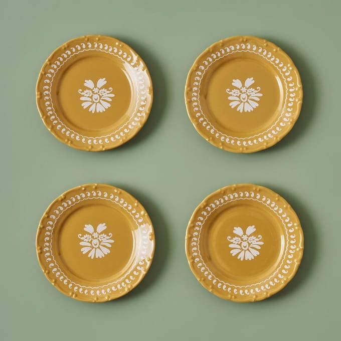 Indian 4-delig Gebakbord Set - Mosterdgeel - Premium Kwaliteit