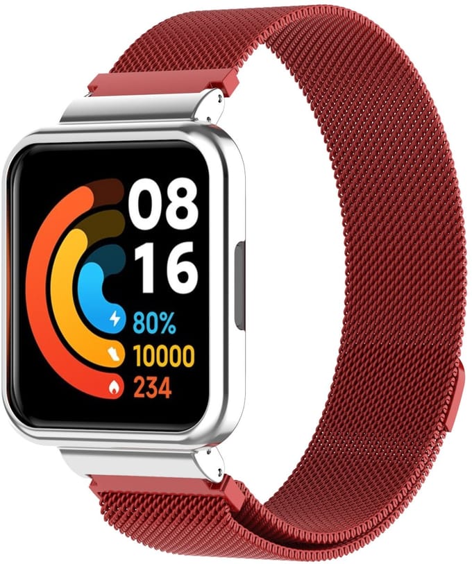 By Qubix - Milanese bandje met case - Rood - Geschikt voor Xiaomi Redmi Watch 2 (Lite)