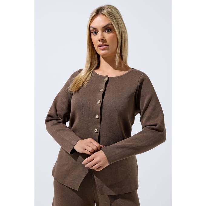 Limited Collection Chocoladebruine Gebreide Top Met Lange Mouwen Size 48
