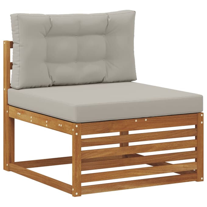 vidaXL - Sofa-Sets - 5 - st - Natuurlijk - en - Licht - Grijs - Massief - Acacia - Hout
