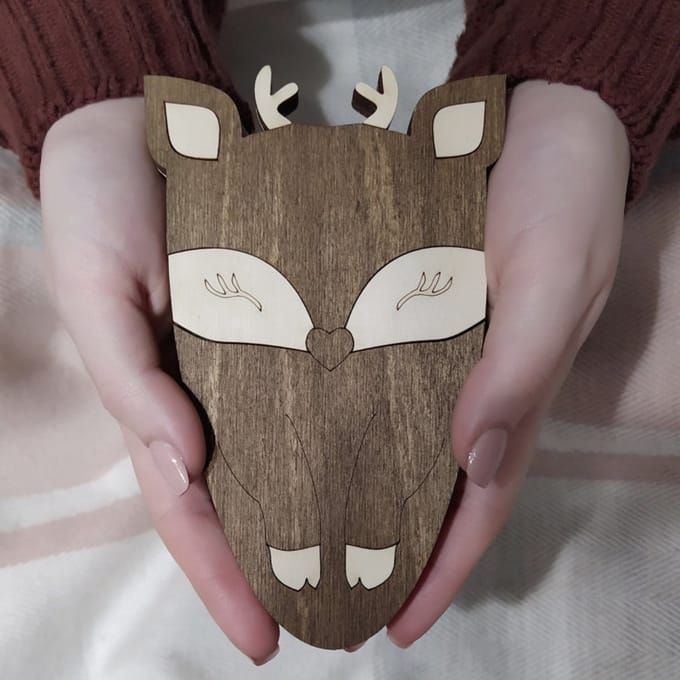 Scharendoosje Kindfox - Deer - Hert - Houten scharendoosje