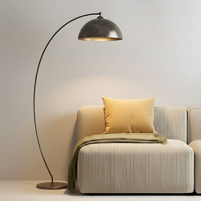 Lindby booglamp Jonera, grijs, metaal, E27, 185 cm hoog