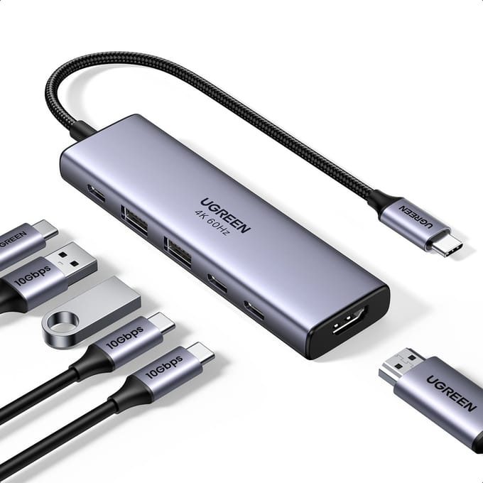Ugreen USB-C Hub 6-in-1 HDMI - 2x USB-A 3.2 - 2x USB-C 3.2 - PD Docking Dock Grijs